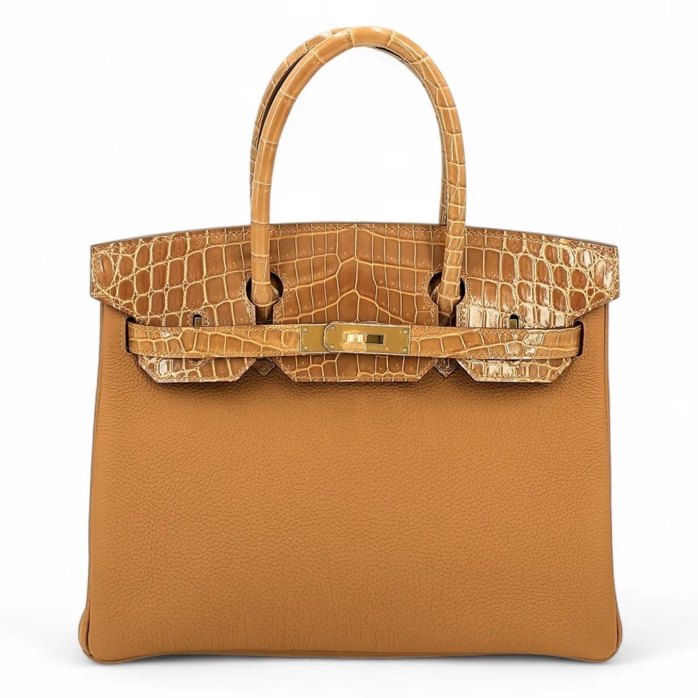 HERMÈS BIRKIN 30 TOUCH CARAMEL TOGO NILOTICUS  CROCODILE GOLD HARDWARE